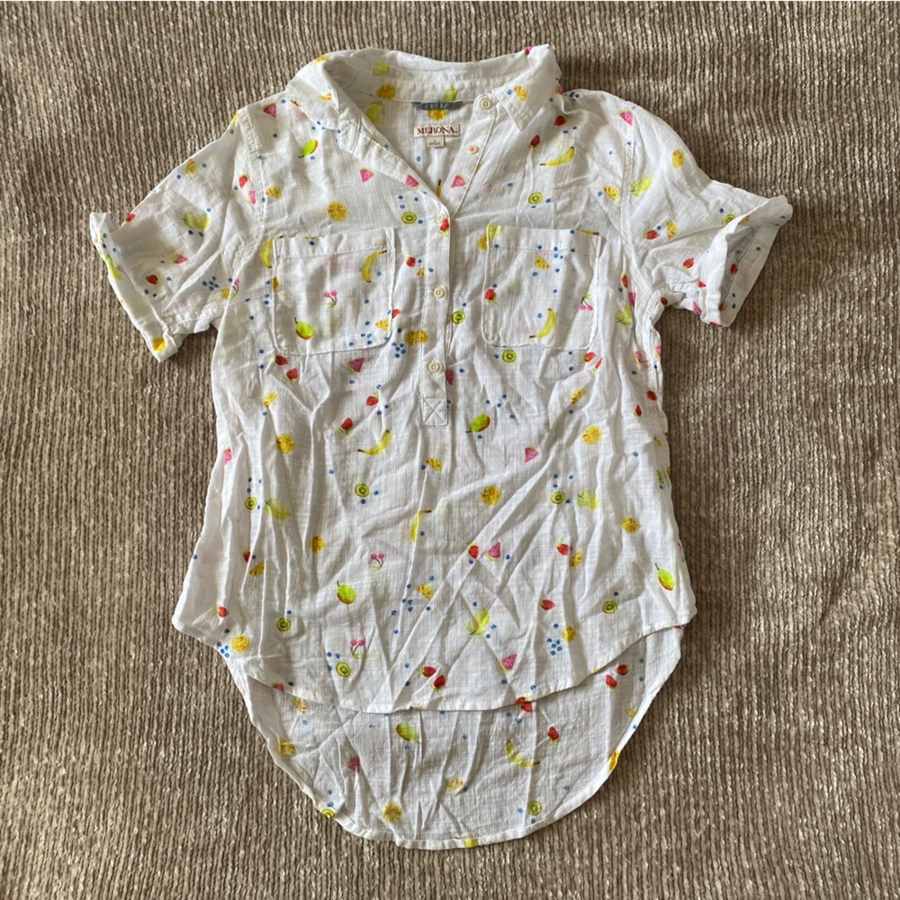 Merona Button Down Fruit Print Top, Size Small, Like New